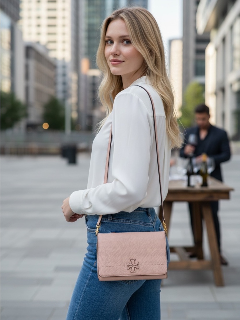 Tory Burch McGraw Wallet Crossbody Pink Magnolia Pebbled Leather Bag￼💗 EUC